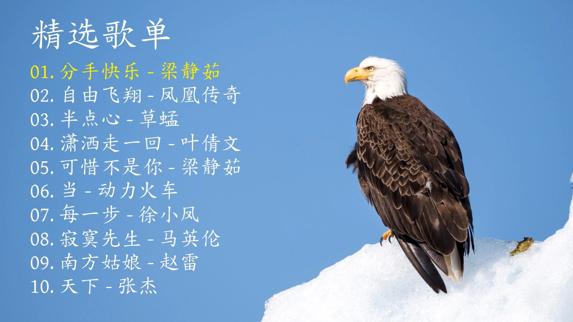 精选歌曲《分手愉快》《自由飞翔》《半点心》《潇洒走一回》《可惜不是你》《当》《每一步》《寂寞先生》《南方姑娘》《天下》-1.jpg